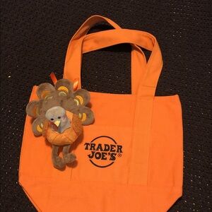 Trader Joe's Orange Tote Bag with Turkey Plush